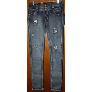 Docefit Juniors Jeggings 5 Pocket Distressed 3 Jewell Button Close Sz 9/10 NWT